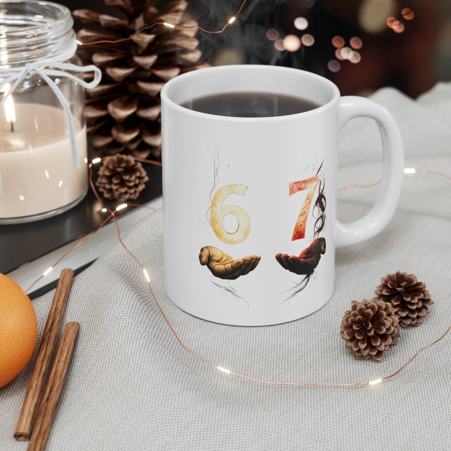 11oz Coffee Mug — Artistic '67' Number Design